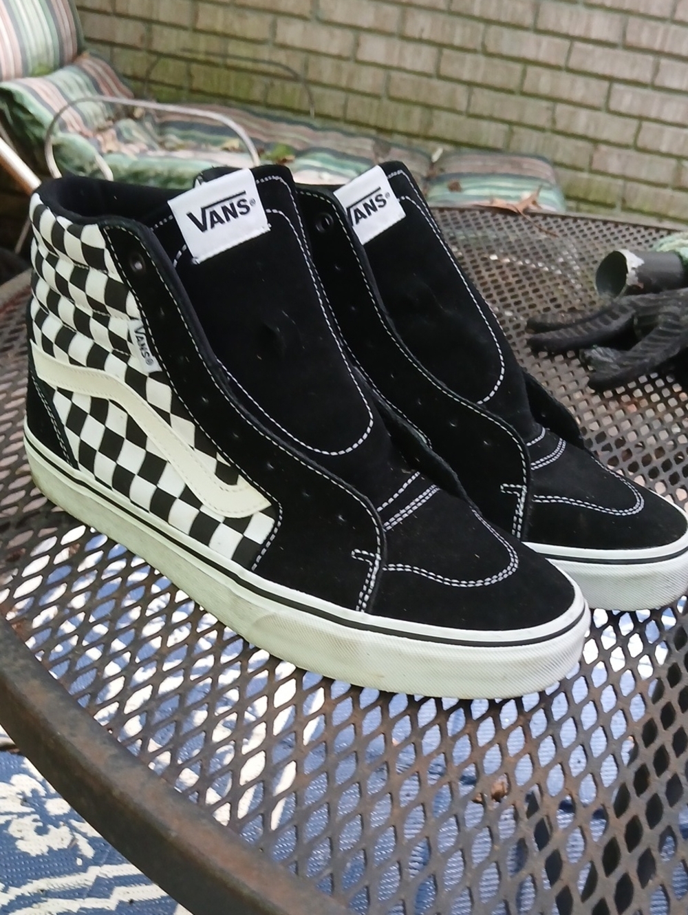 Vans Black and White Checkerboard High Top Sneakers,mens9.5,wmns Sz.11